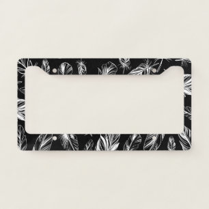 Black and White Feather License Plate Frame