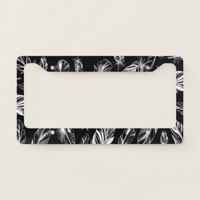 Black and White Feather License Plate Frame (Front)