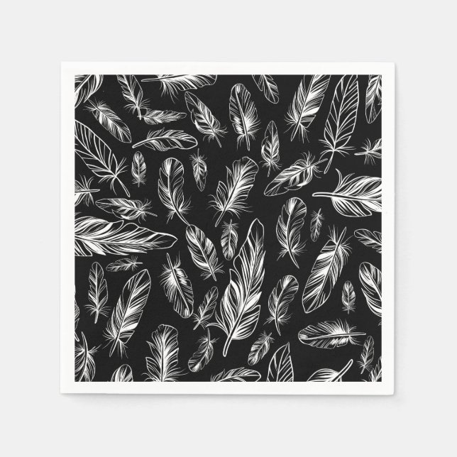 Black and White Feather Napkins (Front)