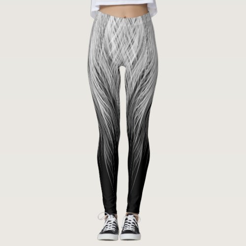 Black and White Feather Print Leggings