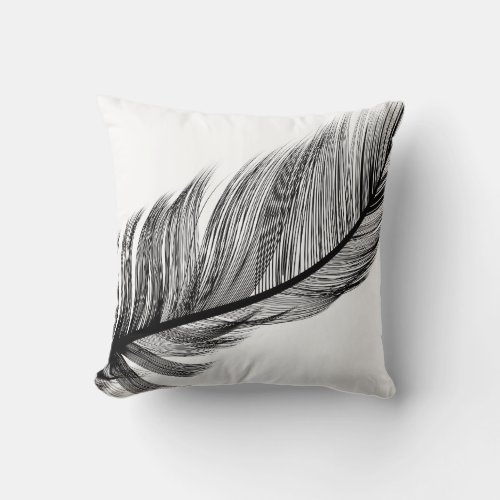 Black and white feather stripe throw pillow