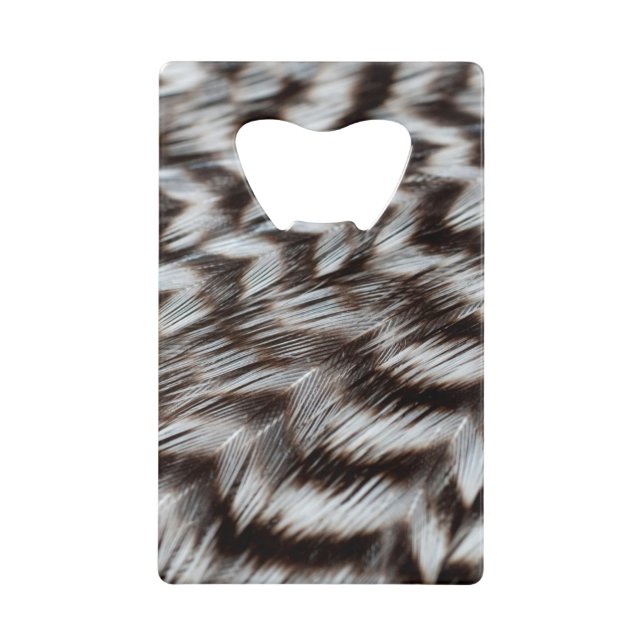 Black and White Feathers in Detail Credit Card Bottle Opener (Front)
