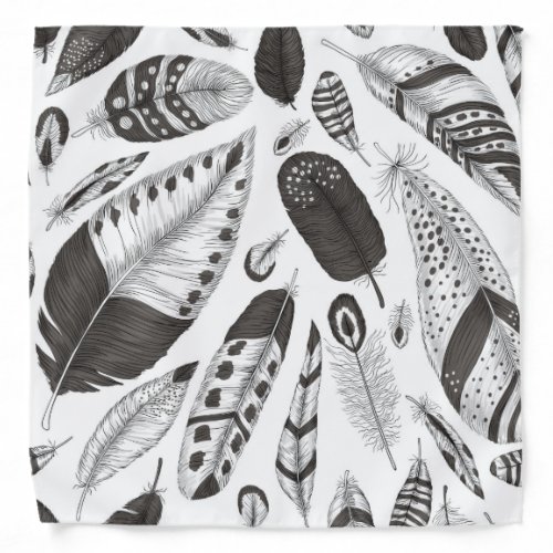 Black and white feathers pattern bandana