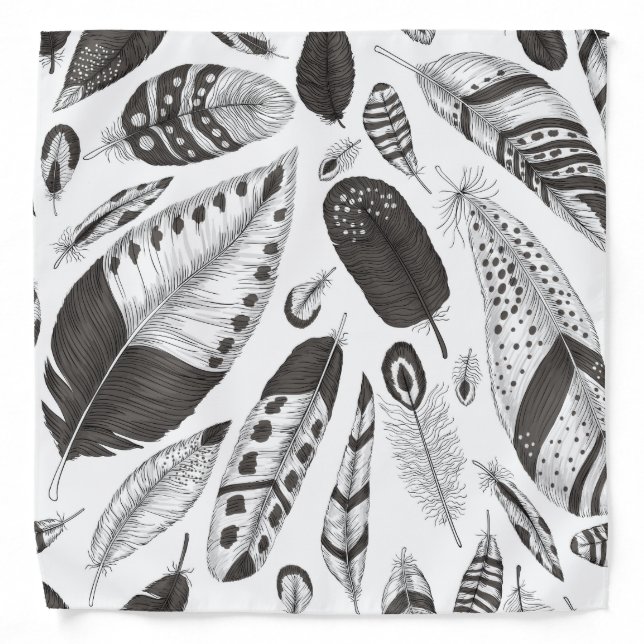 Black and white feathers pattern bandana (Front)
