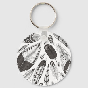 Black and white feathers pattern keychain