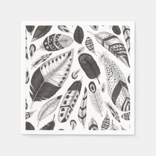 Black and white feathers pattern napkins