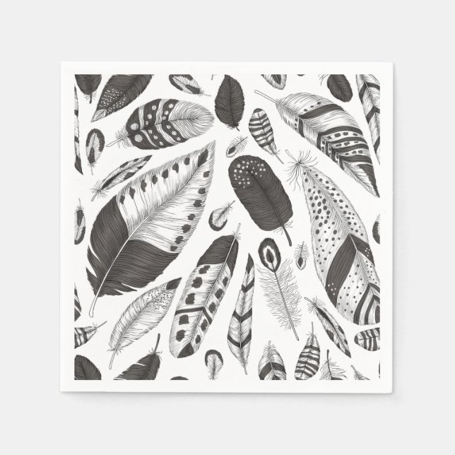 Black and white feathers pattern napkins (Front)