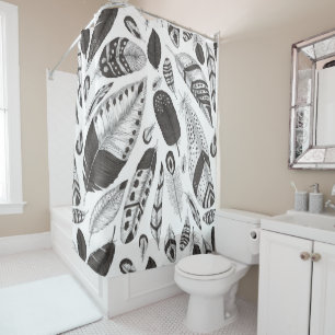 Black and white feathers pattern shower curtain