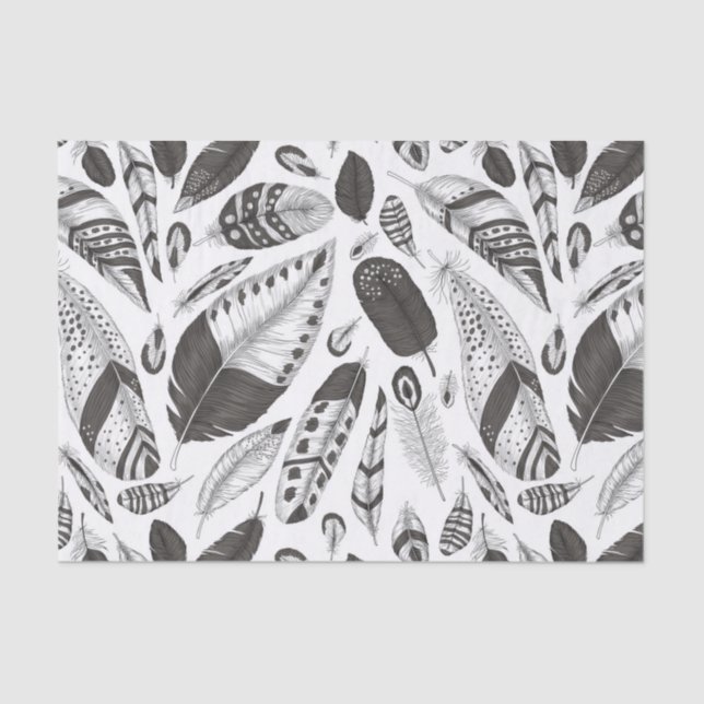 Black and white feathers pattern tissue paper (Front)