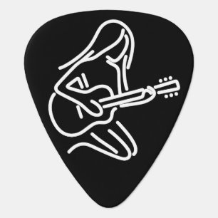Black and White Female Guitar Stick Figure Playing Pick