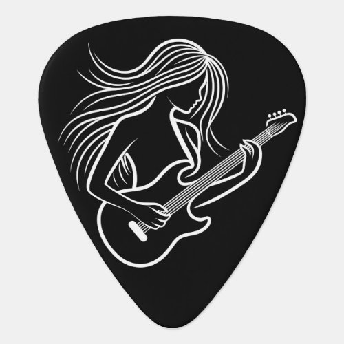 Black and White Female Stick Figure Playing Guitar Pick