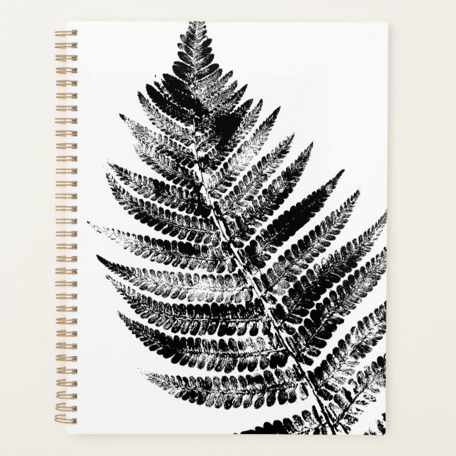 Black and White Fern Leaf Print Planner (Front)