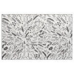 Black and White Ferns, Feathers, Berries and Twigs Fabric