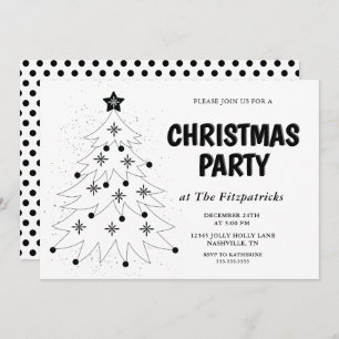 Black and White Festive Tree Christmas Party Invitation