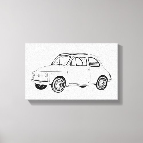 Black and White Fiat 500 Topolino Drawing Canvas Print