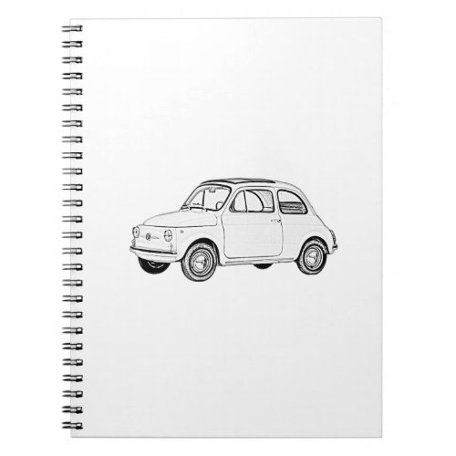 Black and White Fiat 500 Topolino Drawing Notebook