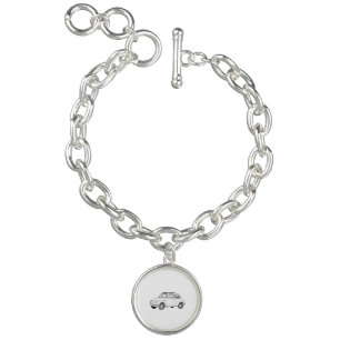 Black and White Fiat 500 Topolino Illustration Charm Bracelet