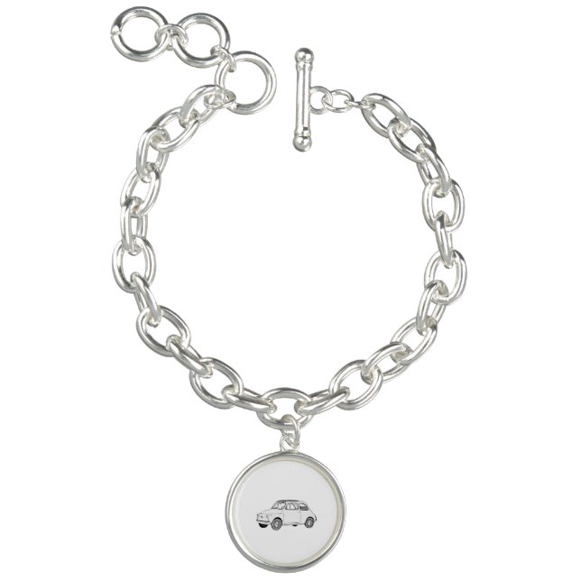 Black and White Fiat 500 Topolino Illustration Charm Bracelet (Product)