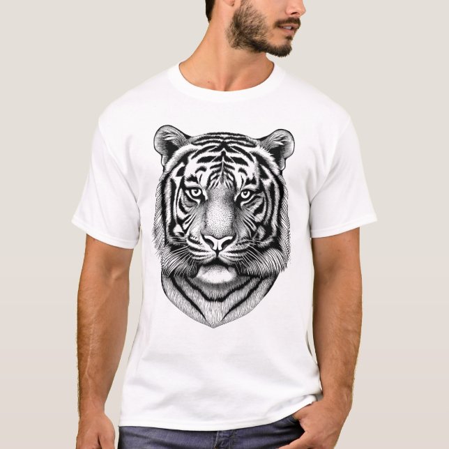 Black and White Fierce Tiger Black Men's Shirt (Front)