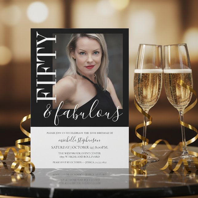 Black And White Fifty And Fabulous Photo  Invitation (Creator Uploaded)