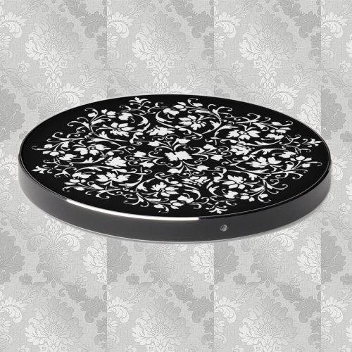 Black and White Filigree damask  Wireless Charger