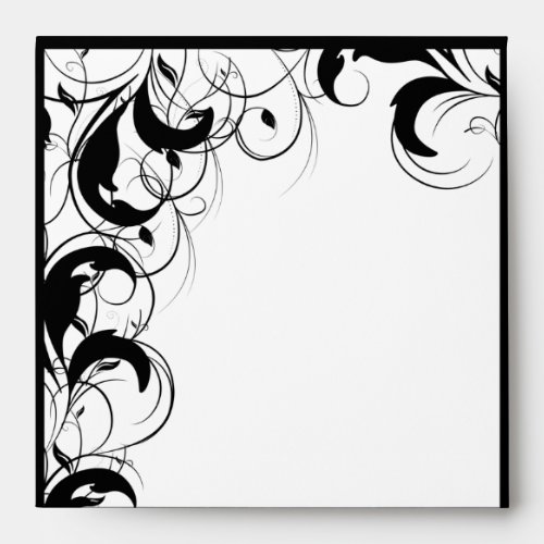 Black and White Filigree Vintage Scroll Wedding Envelope