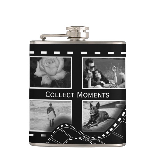 Black and White Film Reel Custom Photo Flask (Front)
