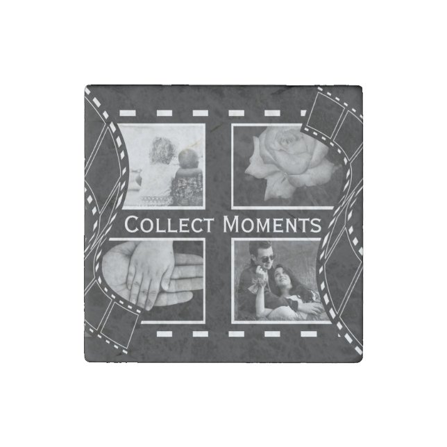 Black and White Film Reel Custom Photo Stone Magnet (Front)