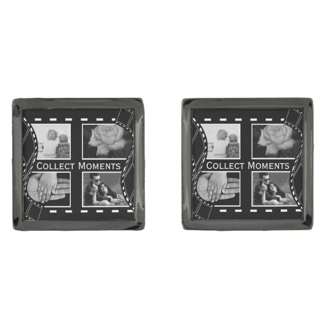 Black and White Film Reel Gunmetal Finish Cufflinks (Front)