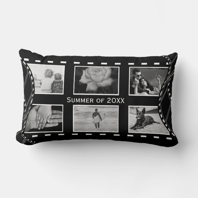 Black and White Film Reel Lumbar Pillow (Front)