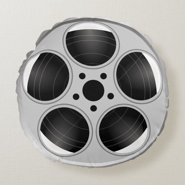 BLACK AND WHITE FILM REEL ROUND PILLOW (Front)