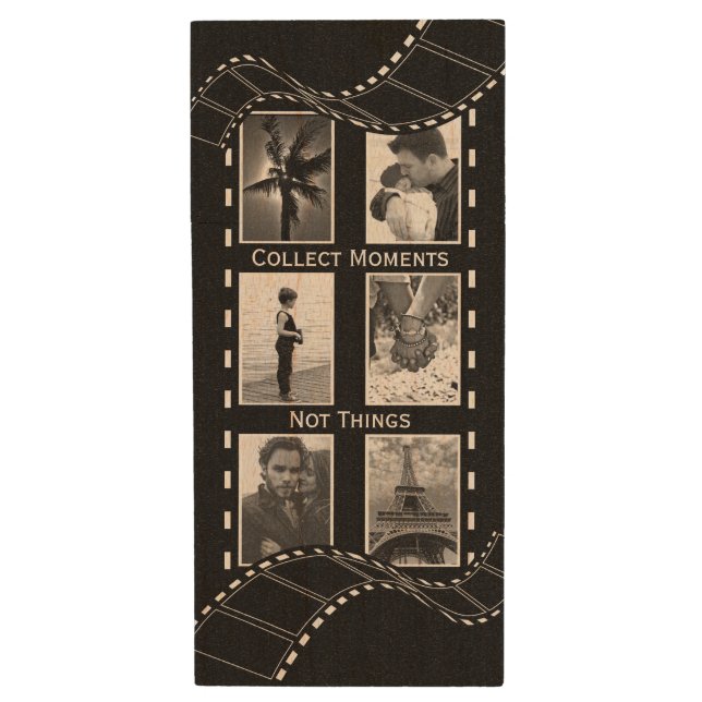 Black and White Film Reel Wood USB Flash Drive (Front Vertical)