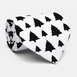Black And White Fir Christmas Tree Pattern Neck Tie