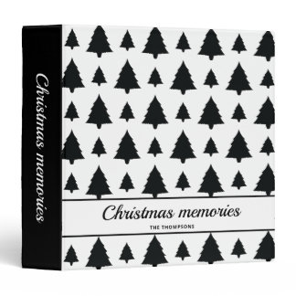 Black And White Fir Christmas Tree Pattern &amp; Text 3 Ring Binder