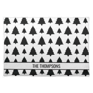 Black And White Fir Christmas Tree Pattern &amp; Text Cloth Placemat
