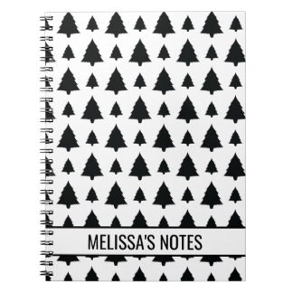 Black And White Fir Christmas Tree Pattern &amp; Text Notebook