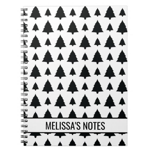 Black And White Fir Christmas Tree Pattern  Text Notebook