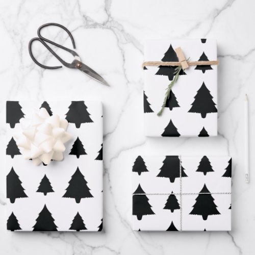 Black And White Fir Christmas Tree Pattern Wrapping Paper Sheets