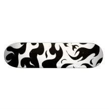 black and white fire design skateboard