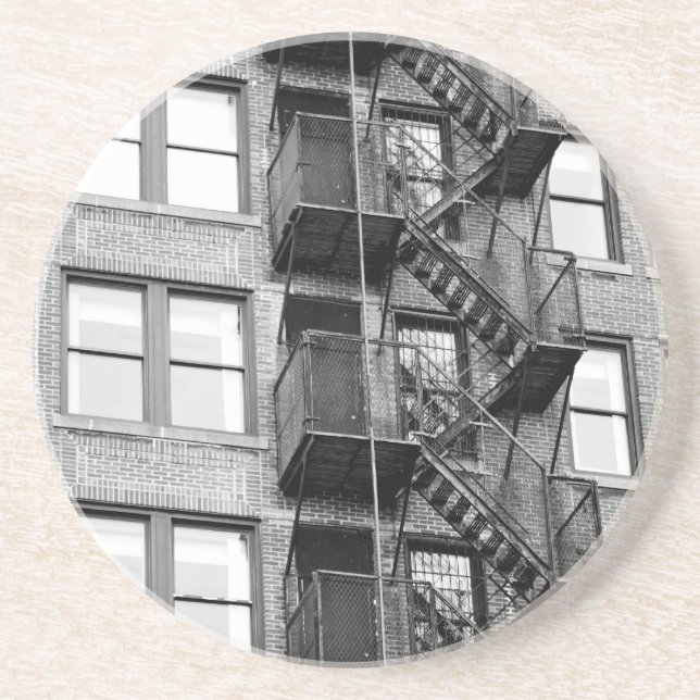 Black and White Fire Escape Sandstone Coaster (Front)