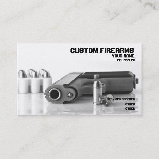 Customizable Black and White firearms ffl dealer Business card