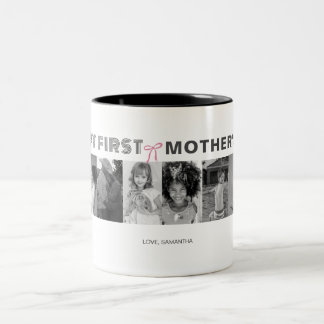 Black and White First Mother Day Photo Collage Two-Tone Coffee Mug