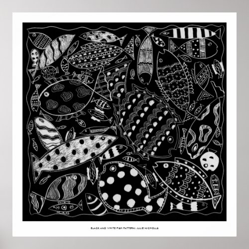Black And White Fish Pattern Modern Art Print