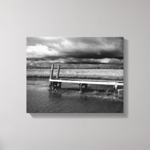 Black and White Fishing Dock Storm Canvas Print