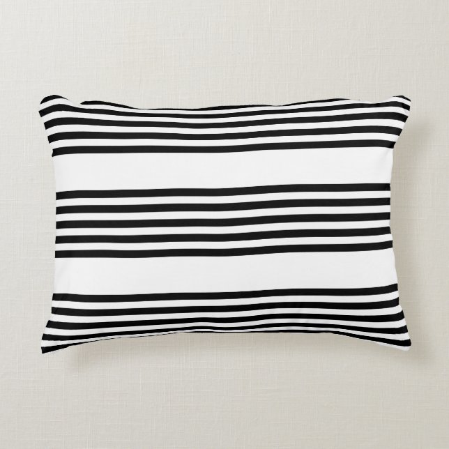 Black and white five stripe pattern accent pillow (Front)