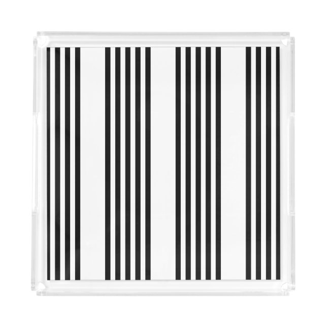 Black and white five stripe pattern acrylic tray (Front)