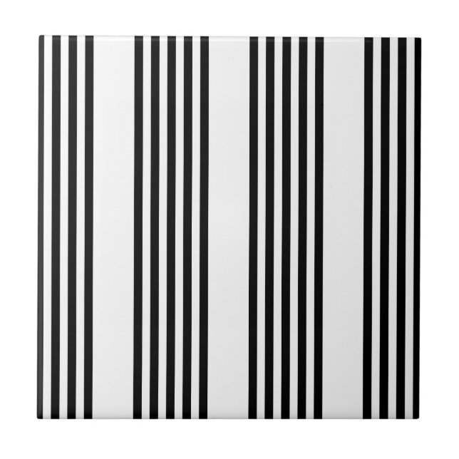 Black and white five stripe pattern ceramic tile (Front)