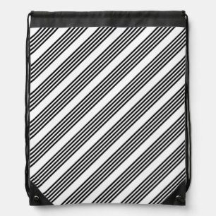 Black and white five stripe pattern drawstring bag