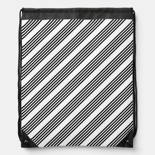 Black and white five stripe pattern drawstring bag (Front)