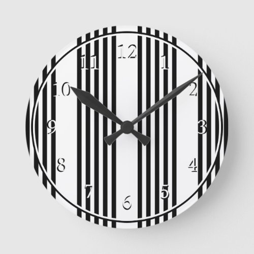 Black and white five stripe pattern round clock